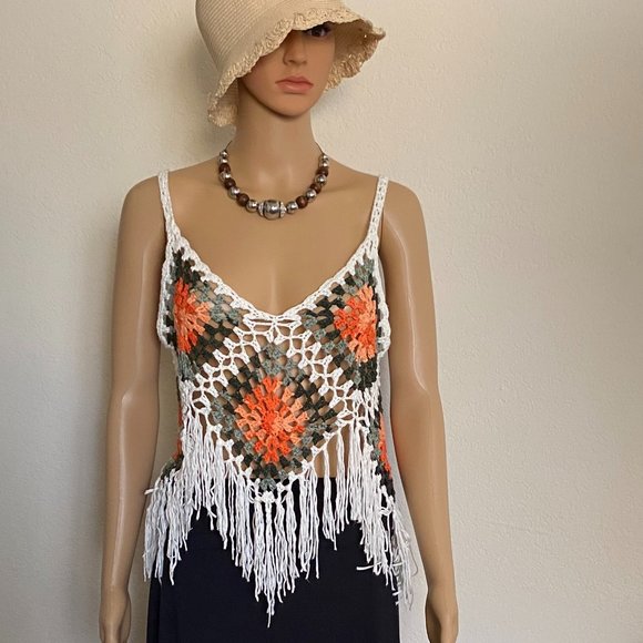 Vivid Tops Vivid Crochet Floral Fringe Beach Festival Boho Gipsy